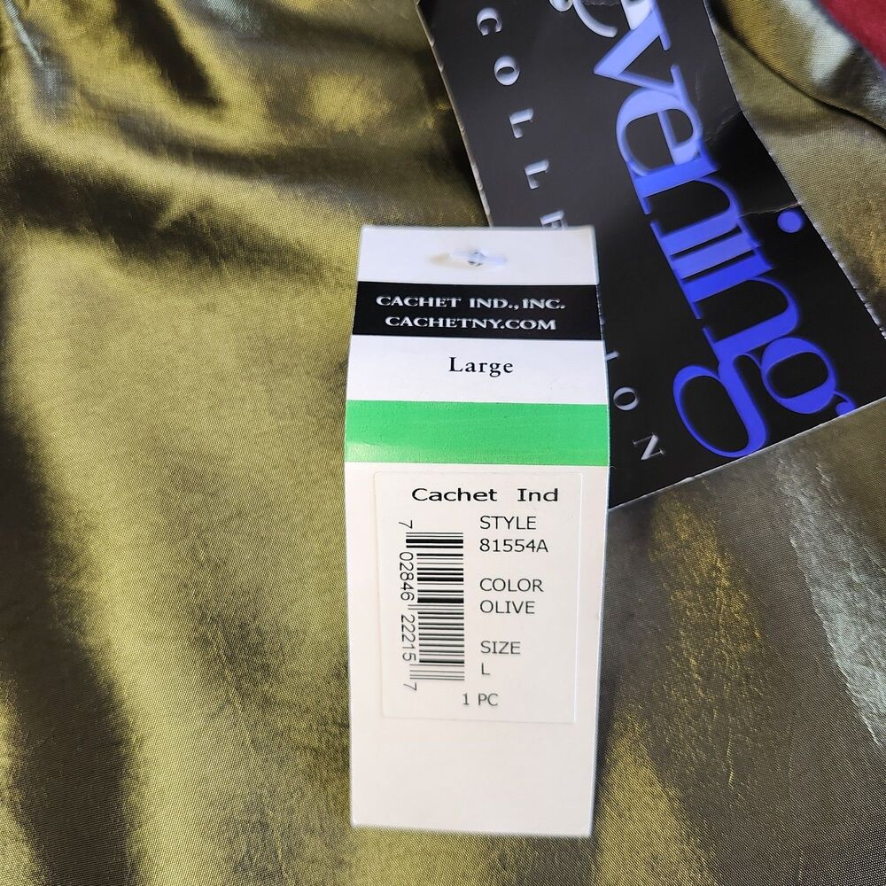 Cachet Olive Green A-Line Maxi Skirt Vintage Evening Satin Taffeta NWT Large - Picture 7 of 10